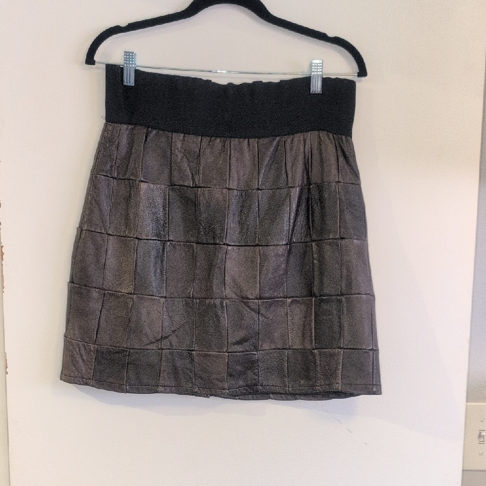 Retro Patchwork Leather Skirt - image 3